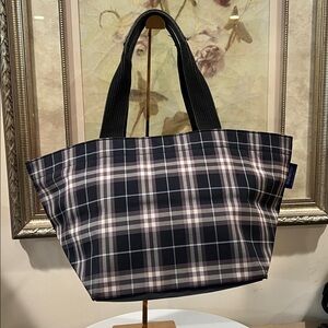 Burberry Blue Label Black and Purple Plaid Tote - Rehab - tiny holes in corners